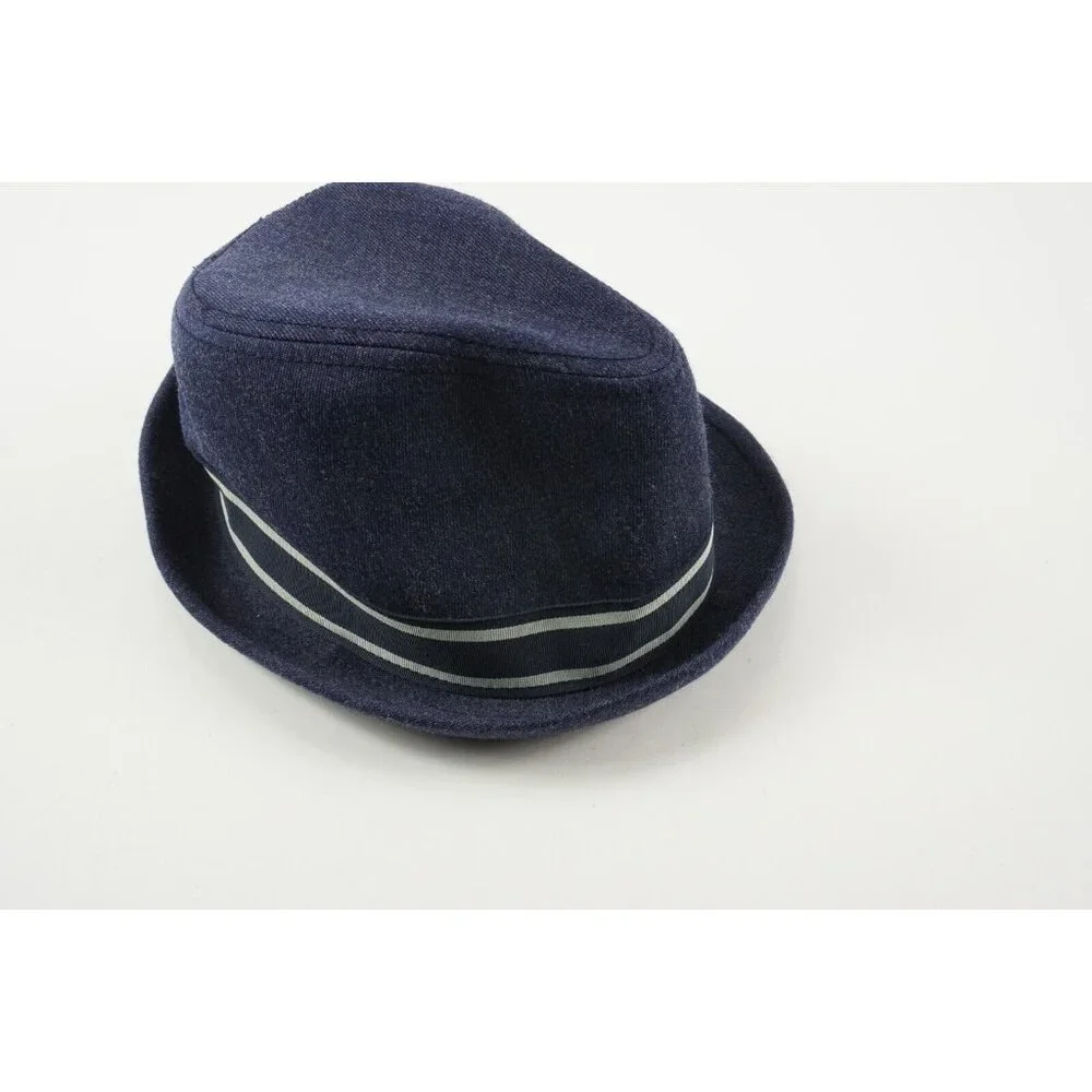 Goorin Bros Blue Twill Fedora Hat with Striped Band Men's Medium Navy Blue‎